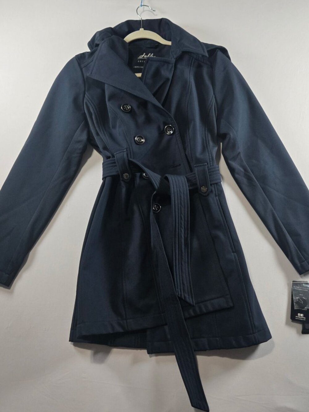 Sebby Collection Women M Navy Softshell Trench Coat Detachable Hood NWT